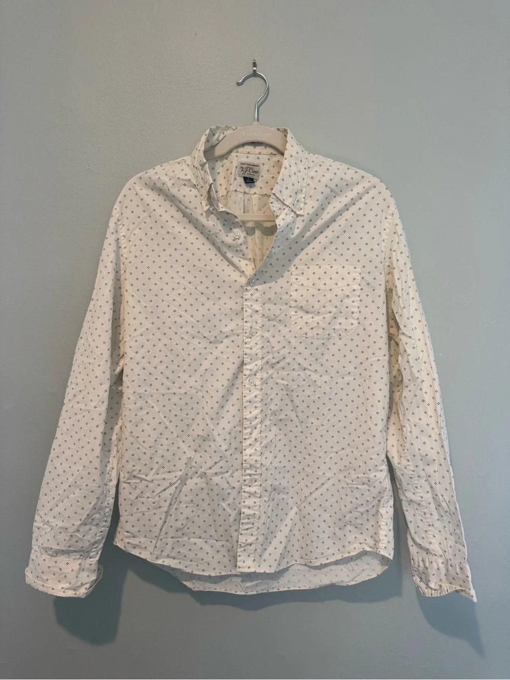 J. Crew White Button-Down Shirt with Small Navy Print